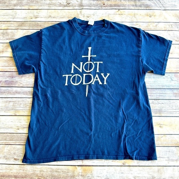NOT TODAY Game of Thrones Navy Blue Shirt Unisex Large Gildan GOT T-Shirt Tee - Picture 1 of 11